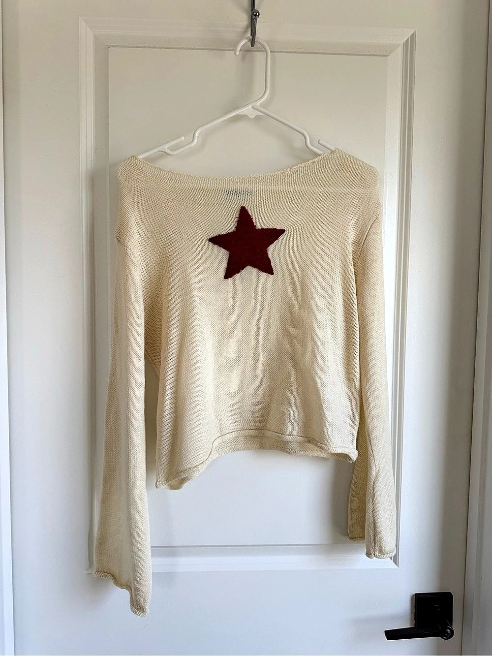 Princess Polly Star Track Graphic Jumper in Cream & Red Size S/M